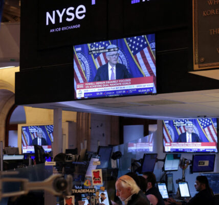 FILE PHOTO: Federal Reserve Chair Jerome Powell interest rate announcement at the New York Stock Exchange (NYSE) in New Yo...