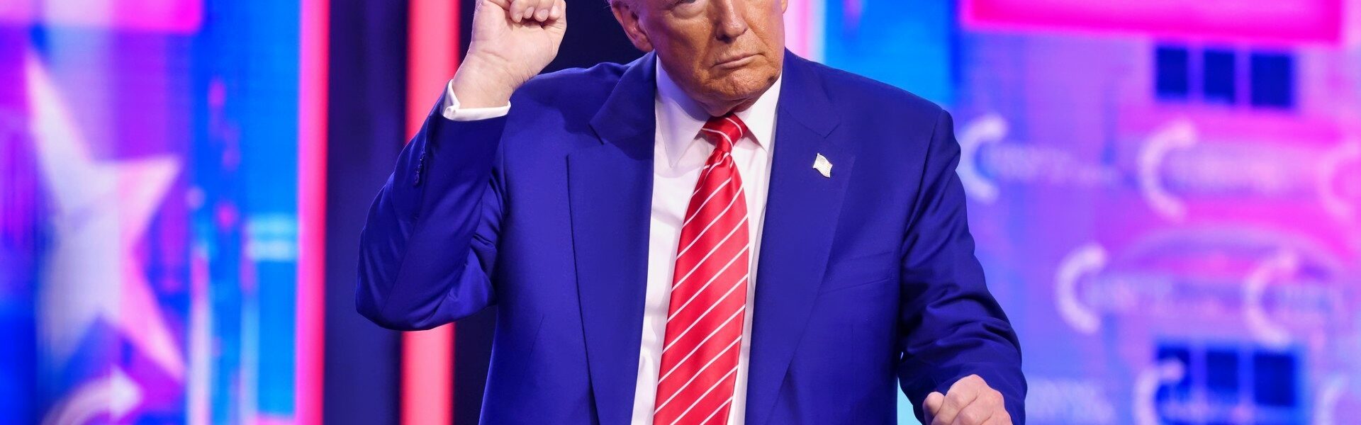 President-elect of the United States Donald Trump speaking with attendees at the 2024 AmericaFest at the Phoenix Convention Center in Phoenix, Arizona.